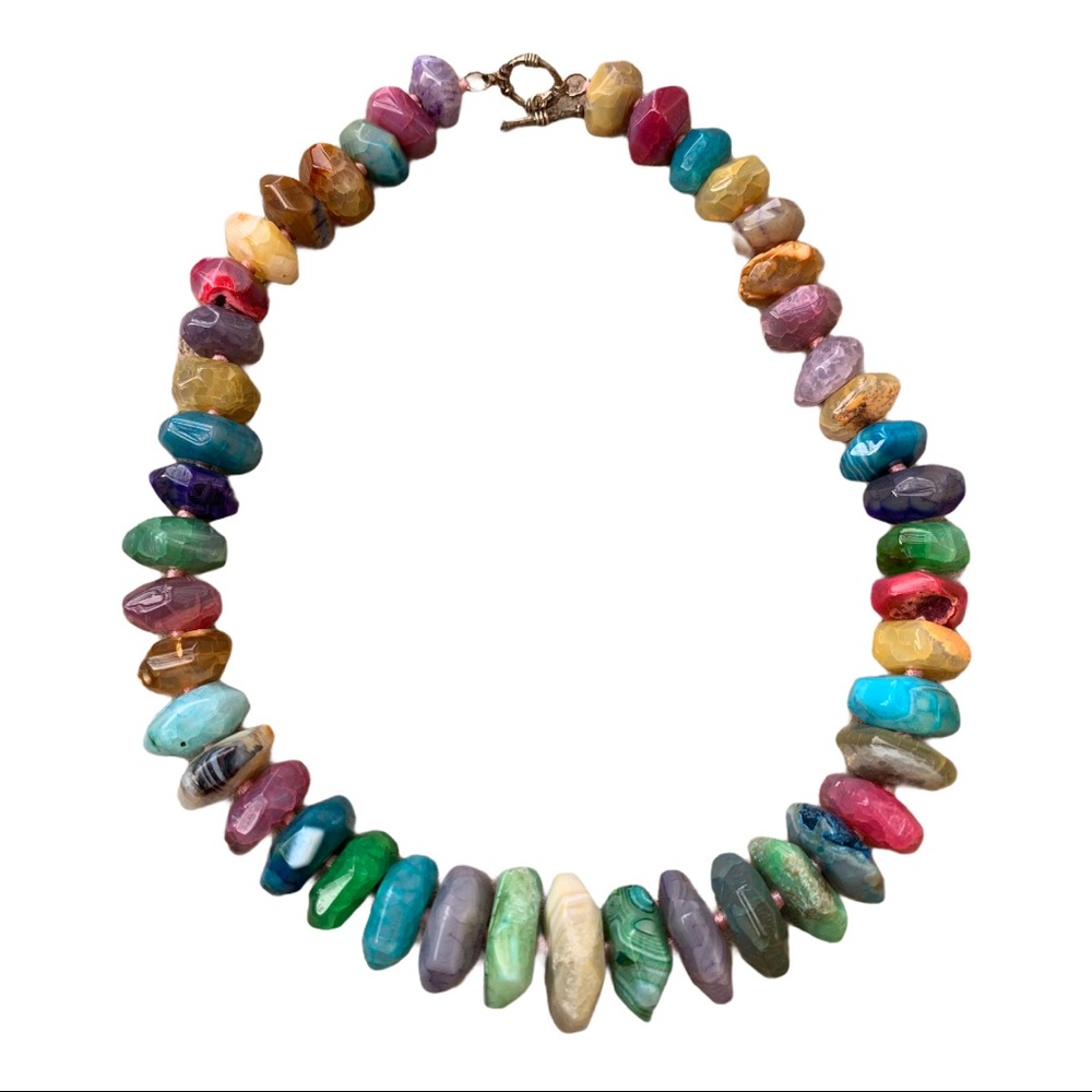 Colorful quartz polished stone necklace